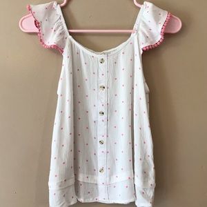 ⭐️2/$15- New 10/12 or 16 Girls’ Summer Top- White, pink polka dots. Rayon